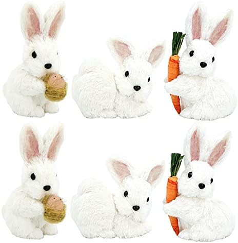 Conjunto de decoração de coelhinho da Páscoa de 3 decorações naturais de estátua de coelho Natureza Vibe Figuras de coelho de sisal
