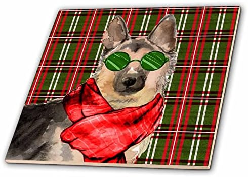 Cão de férias vermelho e verde de 3drose e cão de pastor alemão de Natal - azulejos