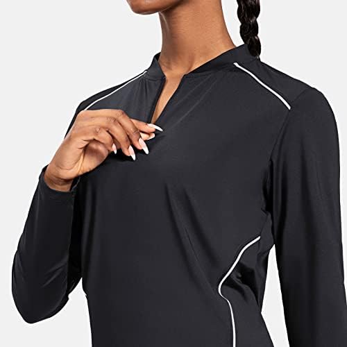 Camisas de golfe de tênis de manga comprida feminina Baleaf Mulher UPF 50+ 1/4 Zip Quick Dry Active Tops