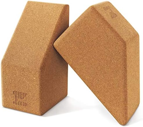 Blocos multifuncionais de ioga de cortiça 2 pacote - conjunto de blocos de ioga trapézio, blocos regulares + palhetas
