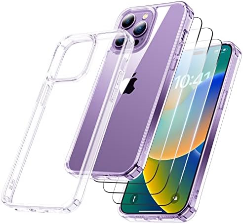 MMY [4 em 1 Caso para o iPhone 14 Pro Max Case, com 3 protetor de tela de vidro temperado com 3 pacote [não amarelo] [Proteção de