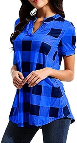 Andongnywell Women Casual Plaid Liew V Manguezas Camisetas xadrezas Camisas xadrezas Túnicas de camisetas principais