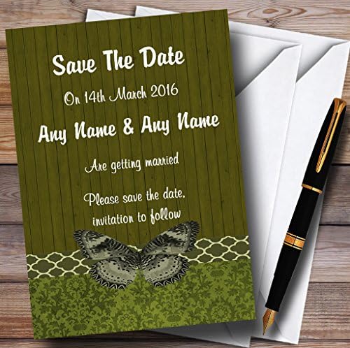 Casamento personalizado verde de borboleta de madeira vintage rústica, exceto o casamento, exceto a data