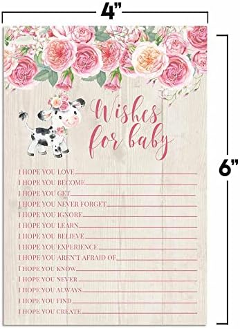 Amanda Creation Aquarela Pink Cow Floral Baby Wishes Cards 20, 4 x6 - Ótima lembrança e atividade divertida para chuveiros de