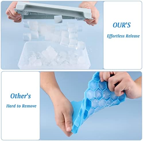 Atualize bandejas de cubo de gelo hexagon, 3 bandejas de gelo para freezer com tampa e lixeira, 96 bandejas de gelo para bebidas