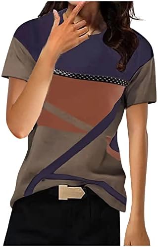 Tops femininos Tops casuais de manga curta Camiseta de pescoço de pescoço casual camisetas de túnica geométrica de