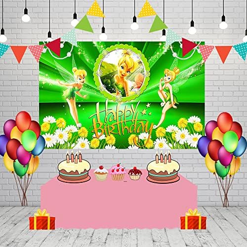 Cenário de fada para tinker sino tem tema festa de aniversário suprimentos de 5x3 pés de fundo verde para tinkerbell festas bolo decorações de mesa de mesa de bebê banner de chá de bebê