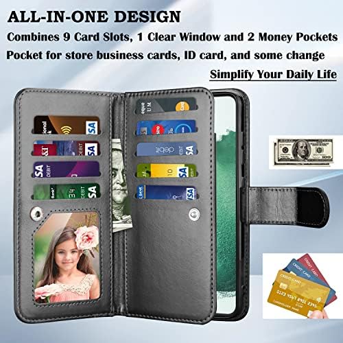 Takfox Galaxy S22 Plus Caso, para a caixa da carteira Samsung S22+, PU Leather 9 Card Slots Id Creditt Holder Folio