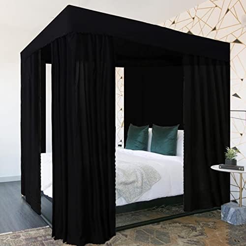 Cortinas de cama de dossel preto kmhesvi - 4 cortinas de cano de 4 cantos cortinas do dossel de camas de cama para adultos para