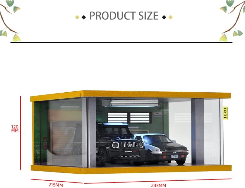 SIKIVOT 1: 32 Modelo de estacionamento em escala Carro ， Diecast Garage Scene Display ， Exibição de garagem em escala ， 2 estacionamento com luz LED e tampa de acrílico