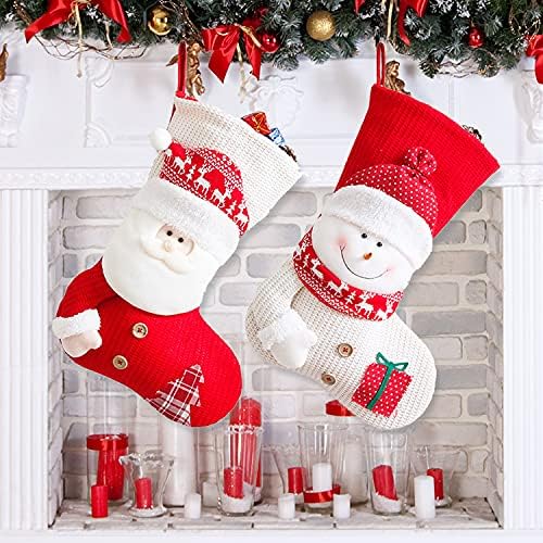 Adurself 2 embalagem meias de Natal, 19 polegadas tricotar meias grandes Santa Snowman Candy Gift Meias de Natal Decorações