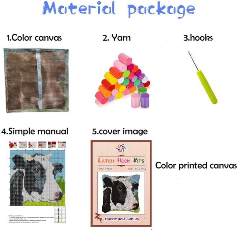 Kits de gancho de trava DIY tampa de travesseiro para iniciantes desenhos animados de vaca de vaca de vaca estampada