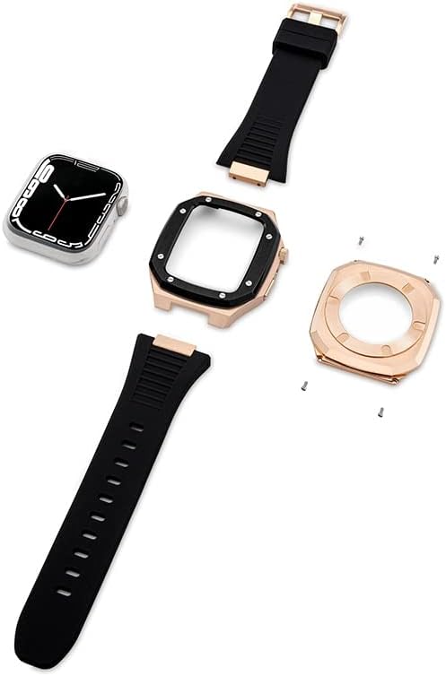 Kanuz Luxury Metal Case+Strap for Apple Watch Band Series 8 7 45mm 41mm Pulseira de borracha de aço inoxidável para iwatch 6 5 4 40 40 44mm