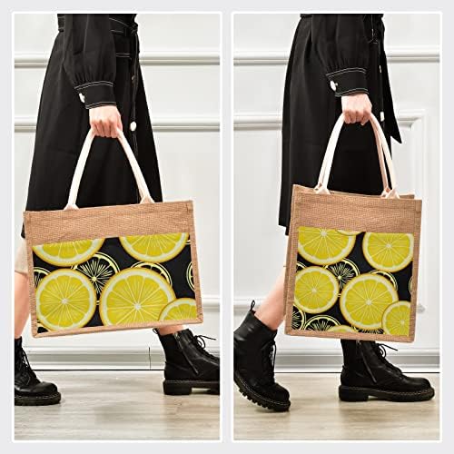 Bolsas de juta Lemons Bolsas de supermercado reutilizáveis ​​Bolsa de cozinha de praia de bolso da praia com alça
