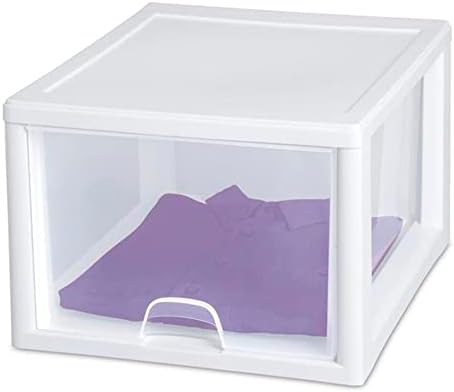 Esterilita 27 quart quadro branco quadro transparente de plástico de armazenamento de armazenamento Bin w/gaveta única, 4 pacote