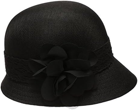 Gatsby linho feminino chapéu cloche com banda de renda e flor