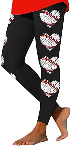 Leggings de impressão de beisebol para mulheres na cintura alta executando leggings de ioga Ultra Mold mole escovados calças esportivas esportivas confortáveis