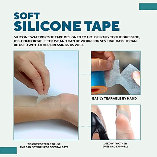 Fita de silicone da simpurity Dermapro impermeável -1 x15 Pacote individual - fita livre de látex Medicina para proteger o curativo - fita de ferida de silicone cirúrgica à prova d'água - fita médica para pele sensível