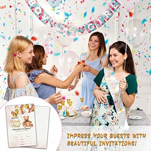 25 Balões de urso Cartões de convite para chá de bebê com envelopes, podemos esperar para o bebê revelar convites de festa para crianças