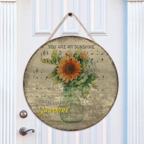 Mesllings You Are My Sunshineshine Wood Door Sign Floral Retro Parede pendurada Placa Placa 18 x 18 Porta da frente vintage Round Wood