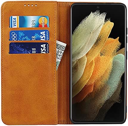 CAVER PARA SAMSUNG S21 Caixa Ultra 5G, capa de carteira de couro [slot de cartão] [ímã embutido] Caixa de proteção à prova de choque para Samsung Galaxy S21 Ultra - marrom claro