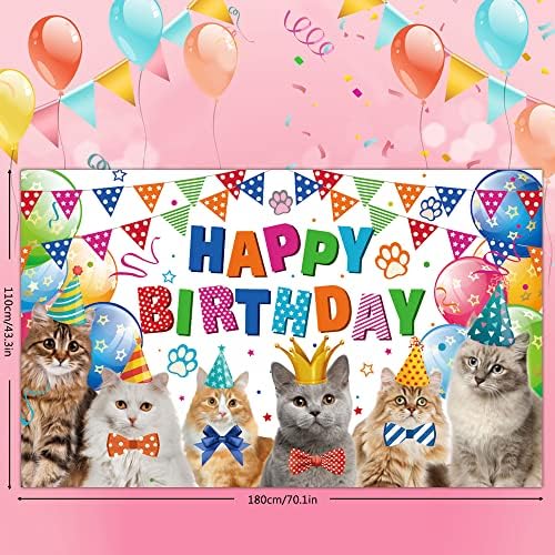 Cat Feliz Aniversário Caso -pano de fundo Photo Booth Props, Balões de confete coloridos de gatinho