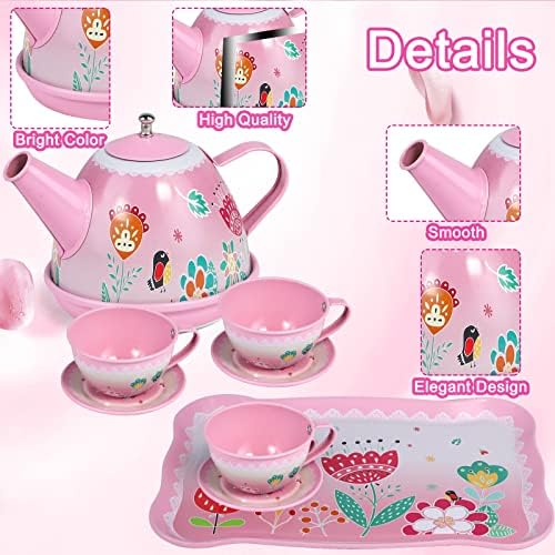 Tea Party Set para meninas, brinquedo de chá do chá de princesa antes do mundo, incluindo sobremesa, biscoitos, rosquinhas, bolo de bandeja de bule, toalha de mesa e caixa de transporte, Kids Kitchen finge brincar para meninos de meninos de 3 a 6