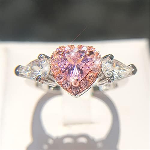 Casamento e noivado Anéis de pêssego rosa Carras de coração Conjunto de zircão Novelty anel de água Drop Diamond Women's