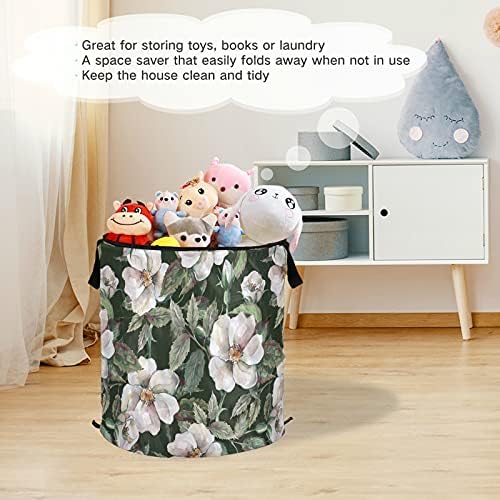 Flores Propa de roupa cesto de lavanderia com tampa de cesta de armazenamento dobrável Bolsa de lavanderia dobrável para dormitório
