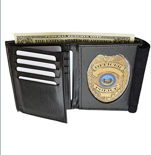 Genérico 1 RFID bloqueando a carteira de couro de couro portador de crachá do xerife ID ID Police Shield Blk, Black