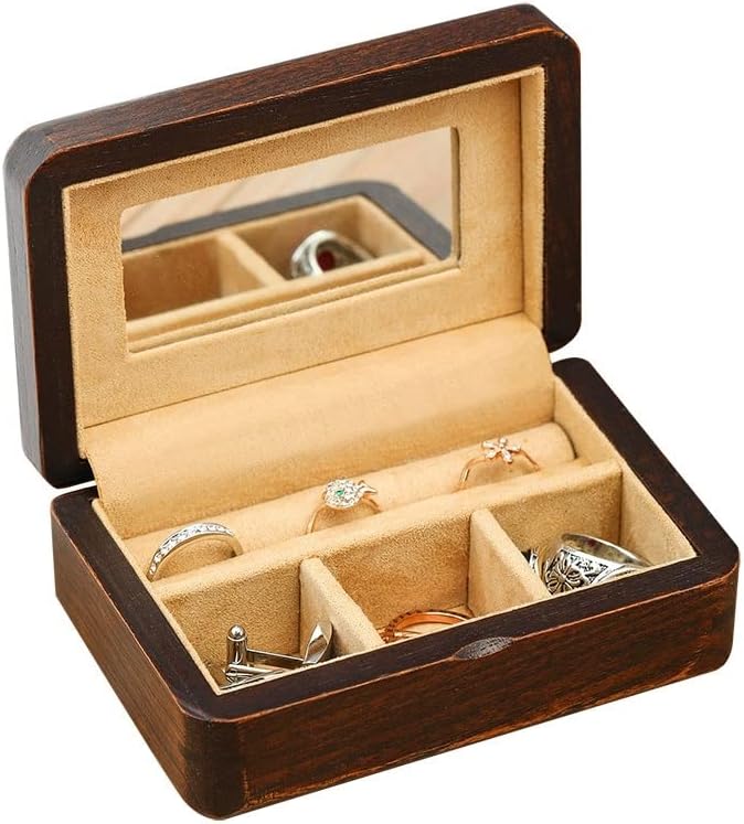 Walnuta Wooden Small Jewelry Box Storage Organizador Travel Viagem Colar de colar de madeira Anel de jóias Exibição