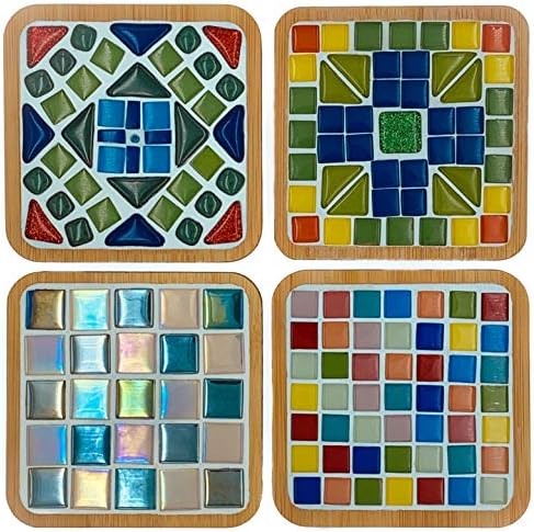Arte de Lio | Coasters de mosaico feitos à mão para bebidas e bebidas | Férias ideais e presente de Natal | Conjunto de 4 peças