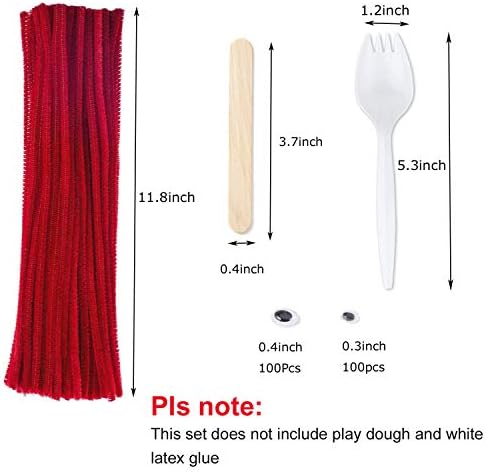 Conjunto de criatividade do garfo, 100 conjuntos forky DIY Creative Crafts Pack Plástico Sporks Limpadores de cachimbo vermelho Popsicle Stick Stick Stick Stick