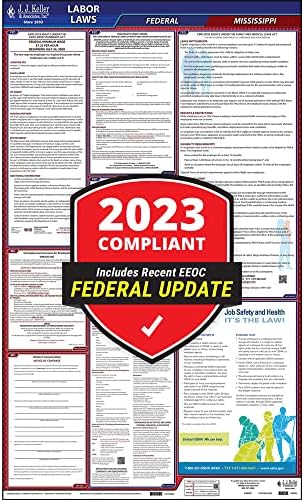 2023 Mississippi e Federal Lei do Trabalho Poster-Pôster laminado all-in-one compatível pela OSHA