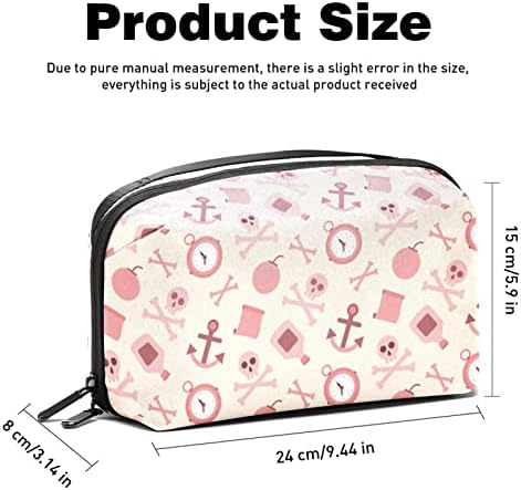 Bolsa de maquiagem de elementos de pirata rosa para bolsa de organizador de viagens portáteis para bolsa de beleza para mulheres para mulheres