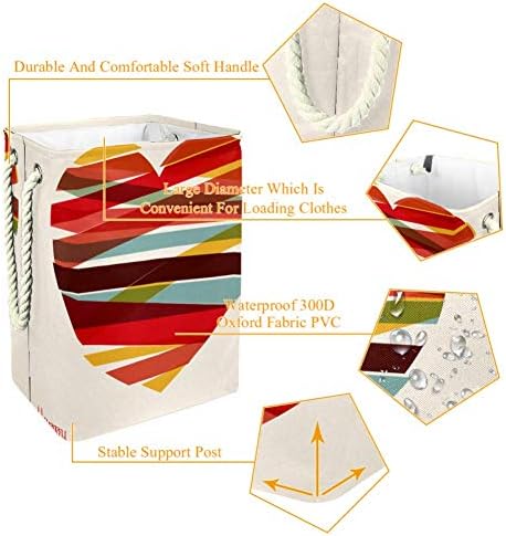 Inomer Retro Coração feito de listras coloridas 300D Oxford PVC Roupas impermeáveis ​​cestas de roupas grandes para cobertores
