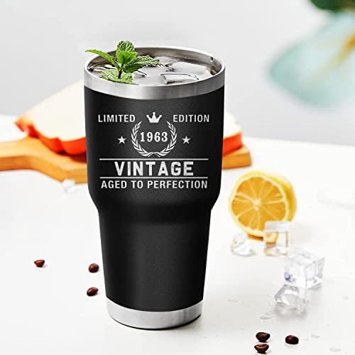Presentes de aniversário de 60 anos para homens - caneca de café do Tumbler Vintage 1963 - Copo isolado de aço inoxidável