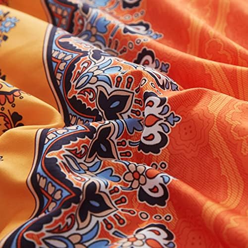 Conjunto de edredom bohemian, Queen, edredom de cama impressa de padrão listrado de laranja reversível laranja laranja para