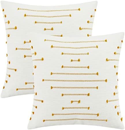 Capas de travesseiro Boho amarelo gigizaza, geométrico, 18x18, conjunto de 2, linho de algodão decorativo tampas de travesseiro para casas de almofada de travesseiro quadrado de coush sofá