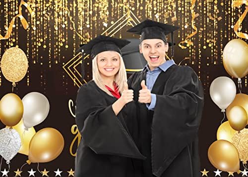 Cylyh 7x5ft 2023 Graduação de graduação em pano de fundo de pano de fundo preto e dourado Balão de solteiro Parabéns