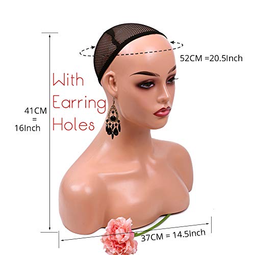 Cabeça realista feminina de manequim com ombro para exibição - cabeça de manikin com ombro para peruca/jóias/maquiagem/chapéu/tela