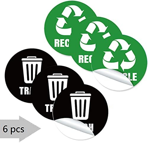 Adesivo de reciclagem mu para lixo lata - etiquetas perfeitas - 5 '' 'por 5' ' - sinais ideais para uso em caixas de lixo em casa ou no escritório - Adequado para uso interno e externo - 6 pacote - verde, preto