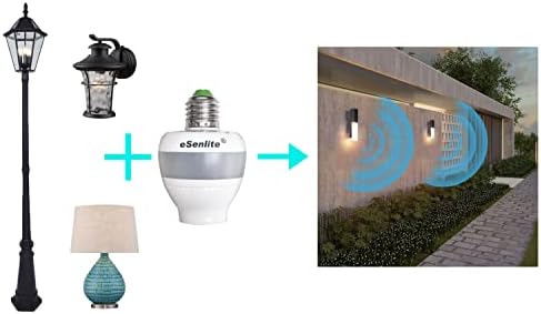 Sensor de movimento de eSenlite soquete de luz, movimento do radar e26 parafuso LED CFL Adaptador de bulbo incandescente, anoitecer para o amanhecer Controle Dimmable