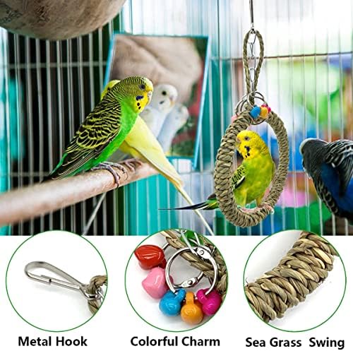 Vehomomia 2pcs pássaro brotos de erva brinquedos de pássaro papagaio trapézio anel de pássaro giro