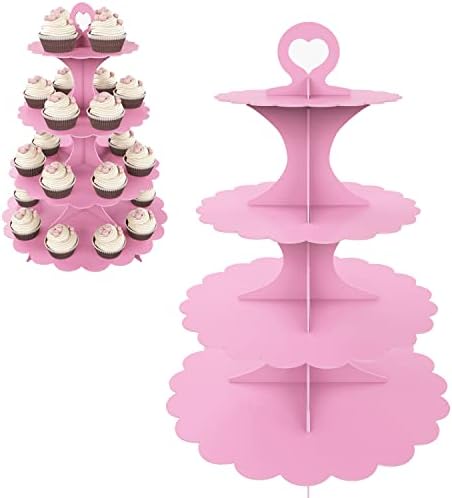 HUMLINDO CUPCAKE DE CUPCAKE DE CARTA DE 4 CAMADORES, Torre de suporte de cupcakes de 2 pacote, torre de cupcakes, suporte de camada de cupcakes rosa, sobremesa circular de bolo de bolo de copo