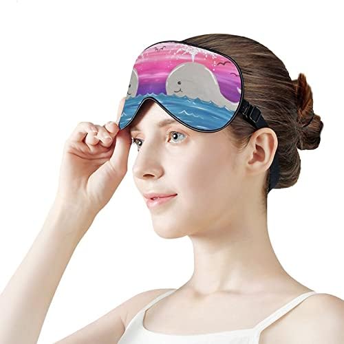 Máscara de olho de baleia de desenho animado fofo para dormir de cegos de bleca -devidos com cinta ajustável para homens mulheres viajam de ioga na soneca