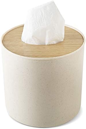 Dispensador de rolo de papel higiênico Zimon com tampa de bambu, suporte decorativo de papel redondo, capa da caixa de lenços de
