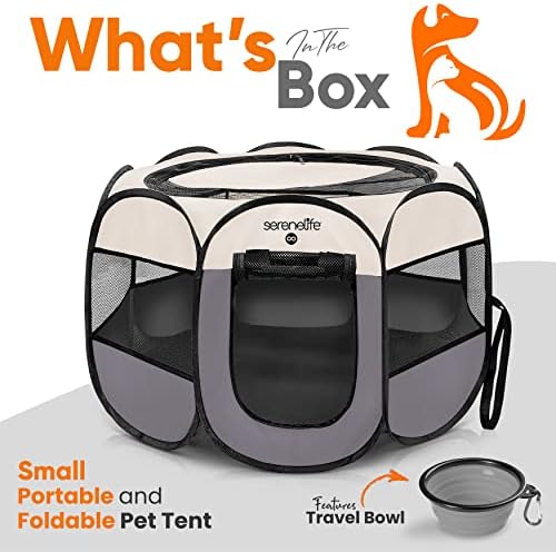 Serenelife On-the-Go dobrable portátil tenda de animais de estimação 8 painéis para cães e gatos com comida/tigela de