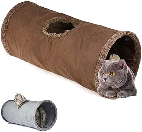 Túnel de gato de Leerking 26 dia 12 tubos e túneis conectáveis ​​com grande esconde -esconde e um brinquedo para coelho, marrom