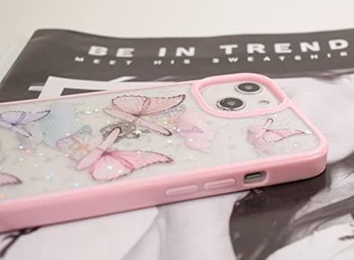 IPHONE 13 CASE GLITTERFLY Sparkle Case para mulheres meninas, capa de capa de telefone de silicone macio e macio e fofo compatível com a maçã iPhone 13 6.1 2021 - borboleta rosa